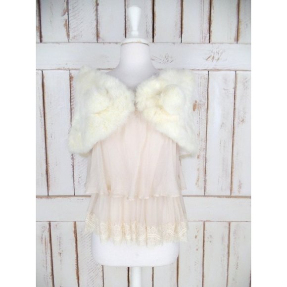 Vintage 50s light  ivory rabbit fur stole wrap white fur capelet - Picture 2 of 5